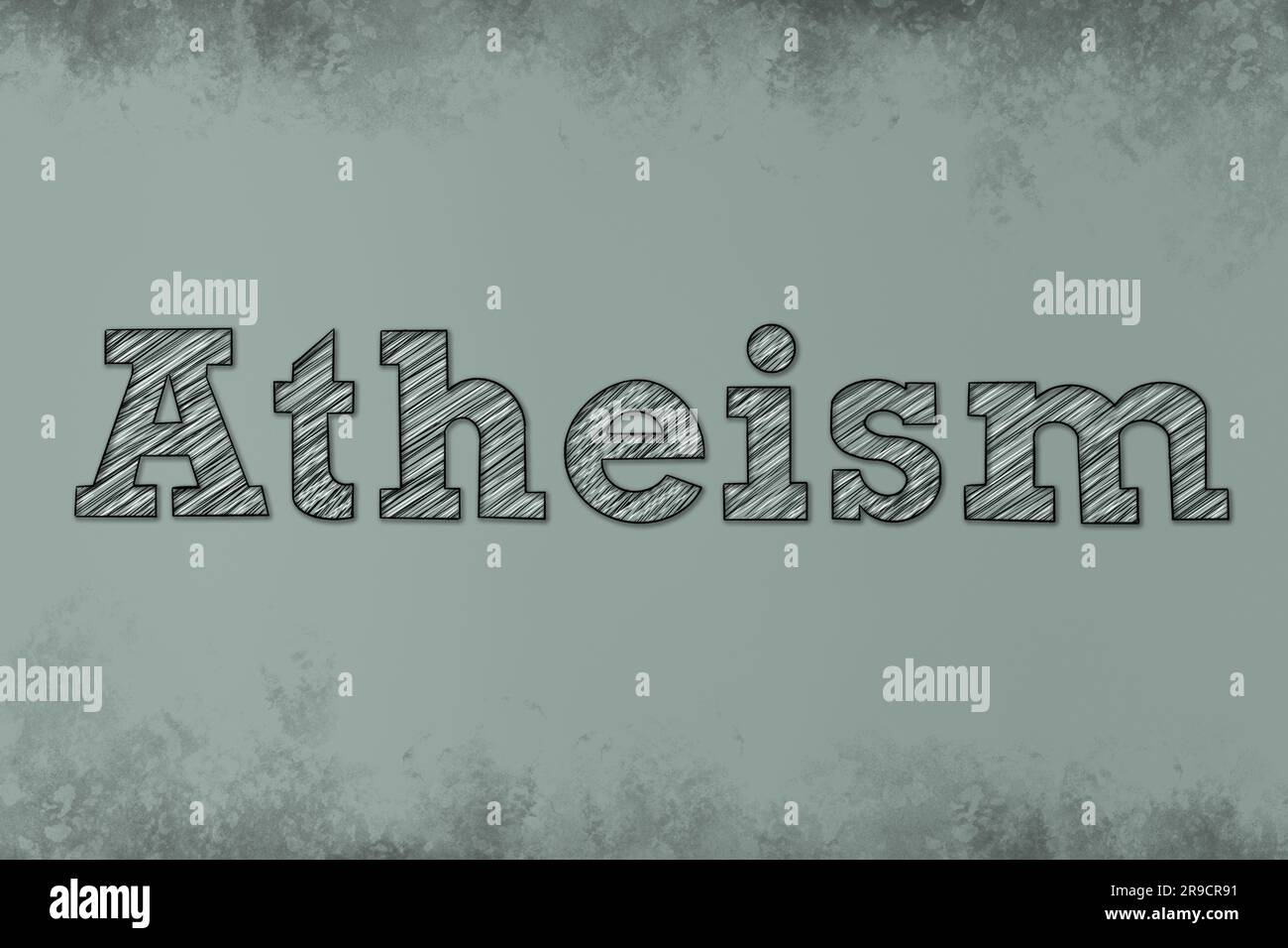 Word Atheism on color background. Philosophical or religious position Stock Photo