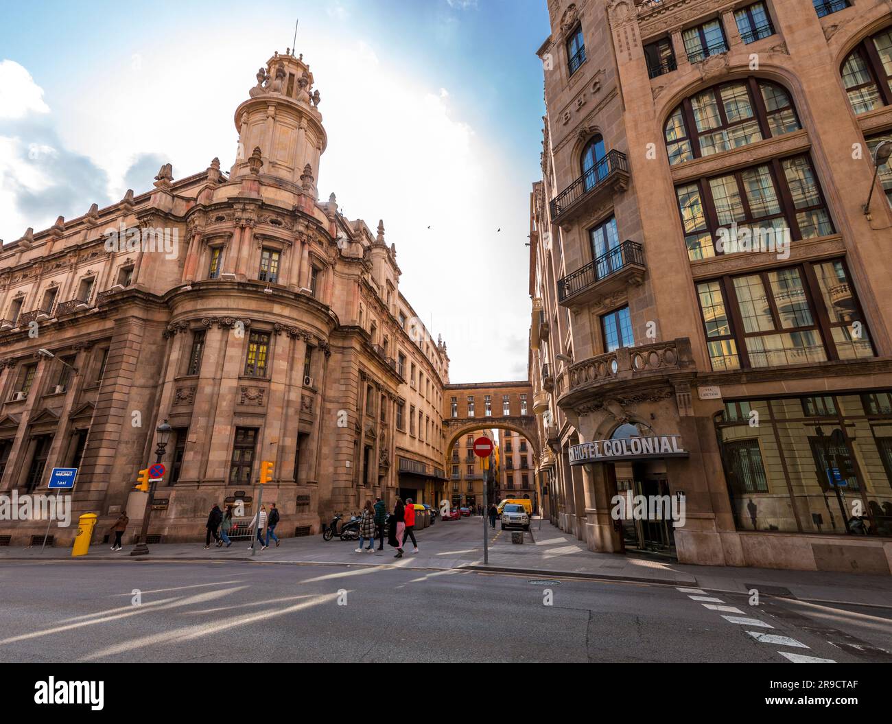 Barcelona, Spain - FEB 13, 2022: The Correos Building, Correus i Telegrafs in Catalan, is the headquarters  of the Post and Telegraph State Society, B Stock Photo