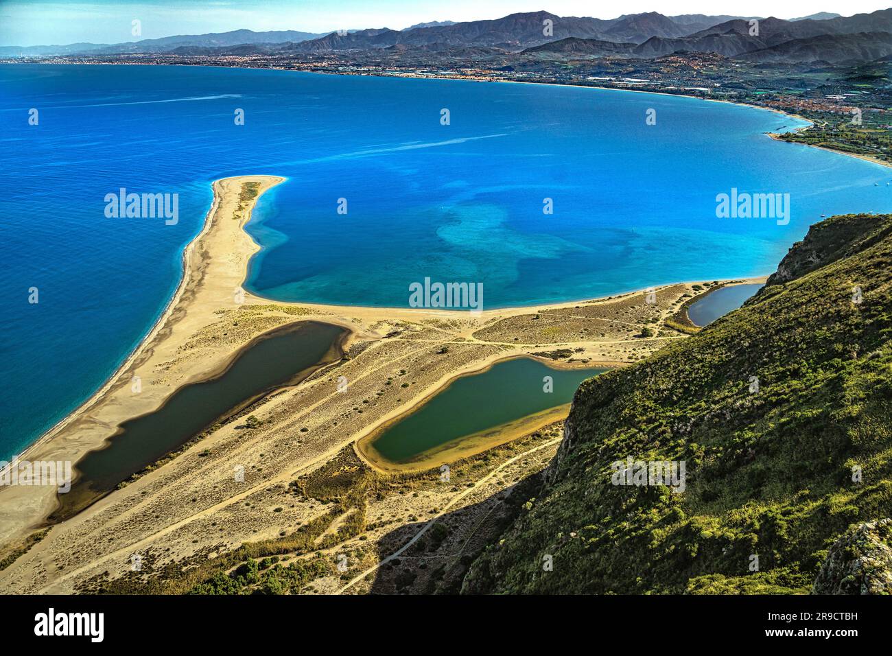 View from above of the Laghetti di Marinello nature reserve, a protected natural area. Patti, Messina province, Sicily, Italy, Europe Stock Photo