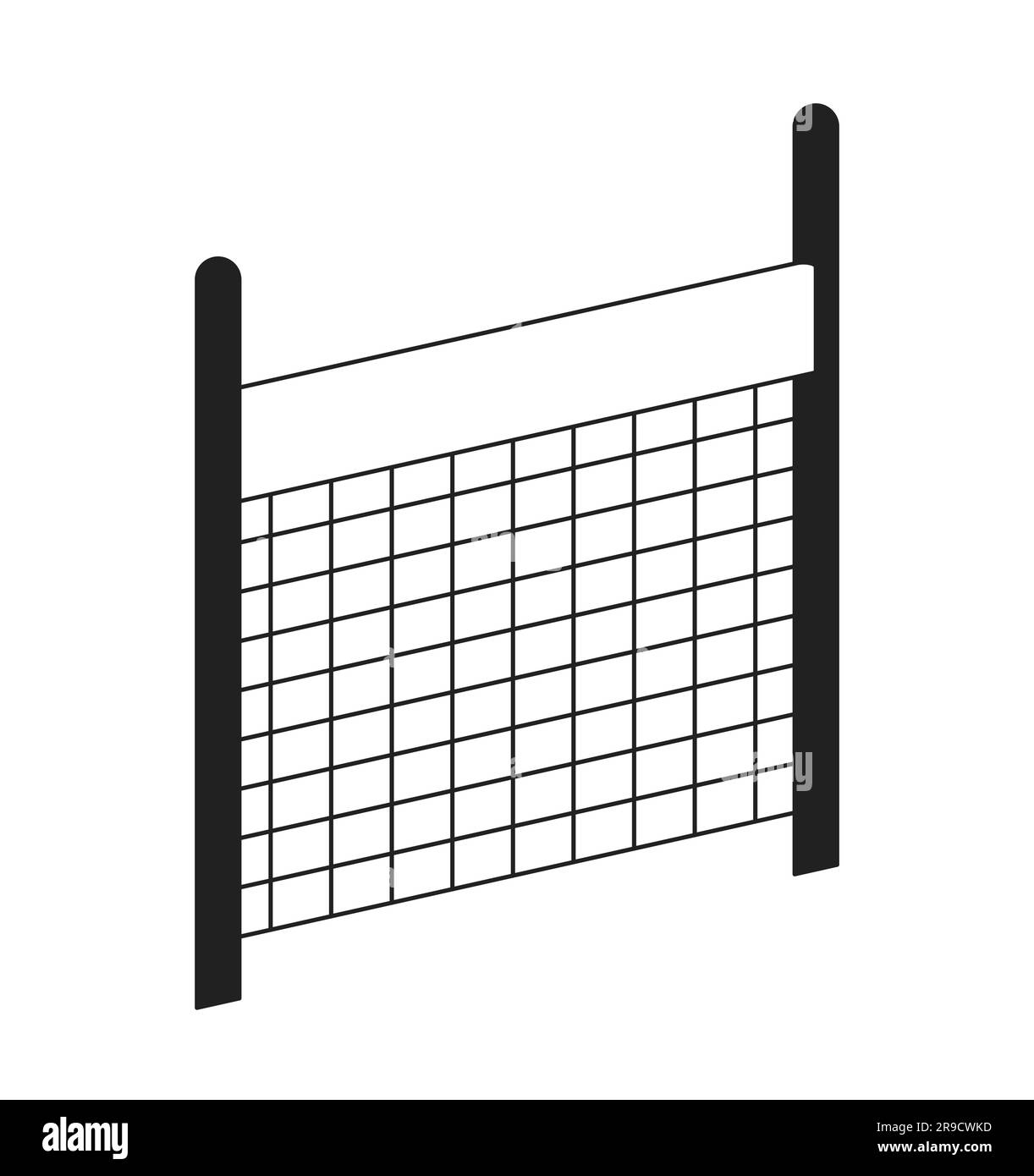 Professional volleyball net with poles monochrome flat vector object