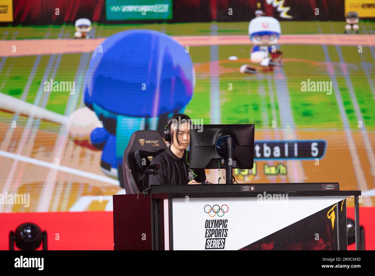 Player attend virtual baseball at the olympic esports week in singapore