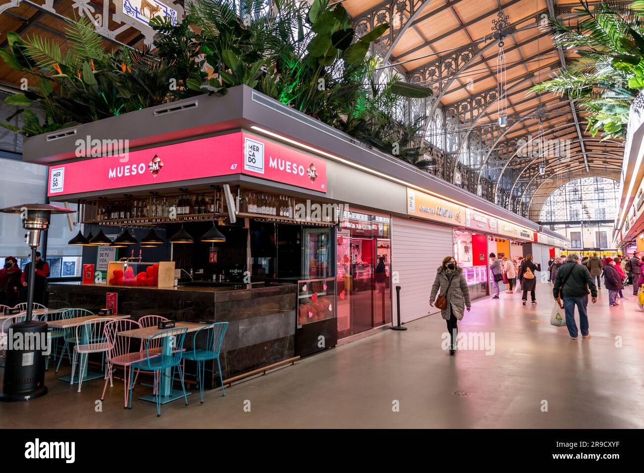 Zaragoza, Spain - February 14, 2022: Interior view of the Central Market, Mercado Central in Zaragoza, Aragon, Spain. Stock Photo