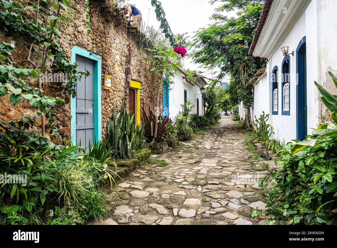Fire street, Rua do Fogo at Paraty, Brazil with colonial houses and ...