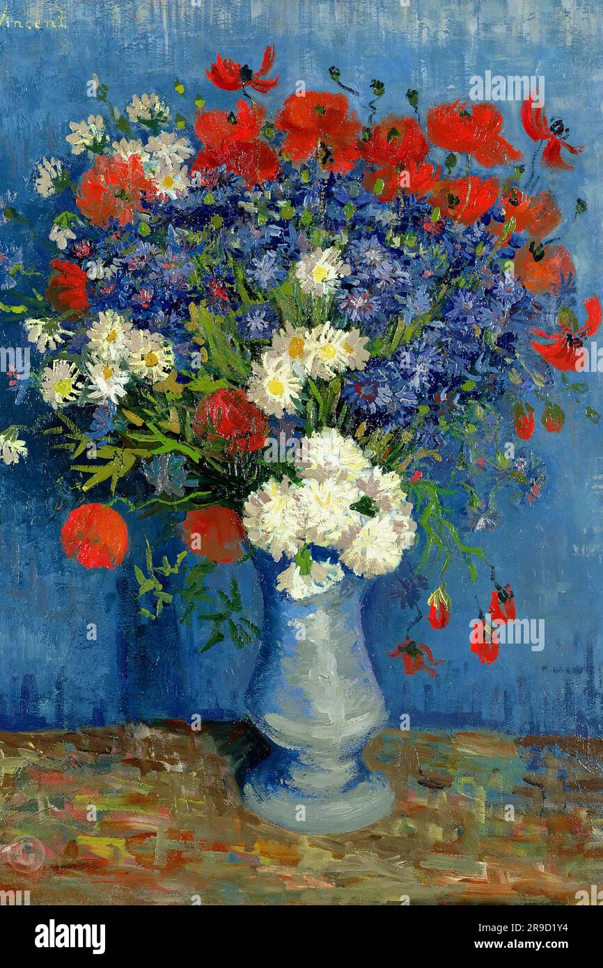 Vase With Cornflowers And Poppies