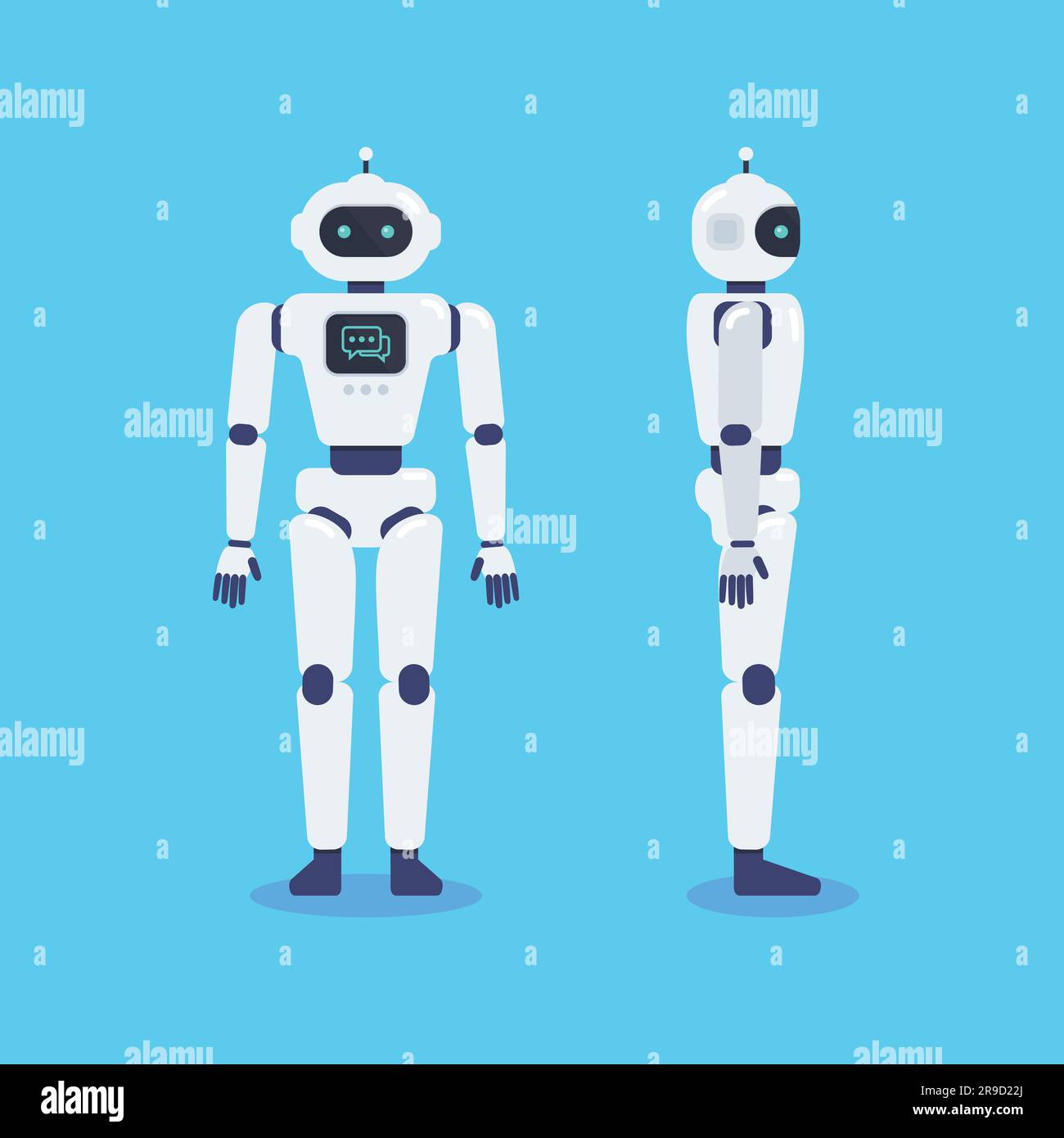 Front and Side of Android Robot Cyborg Technology. Vector Illustration. Stock Vector