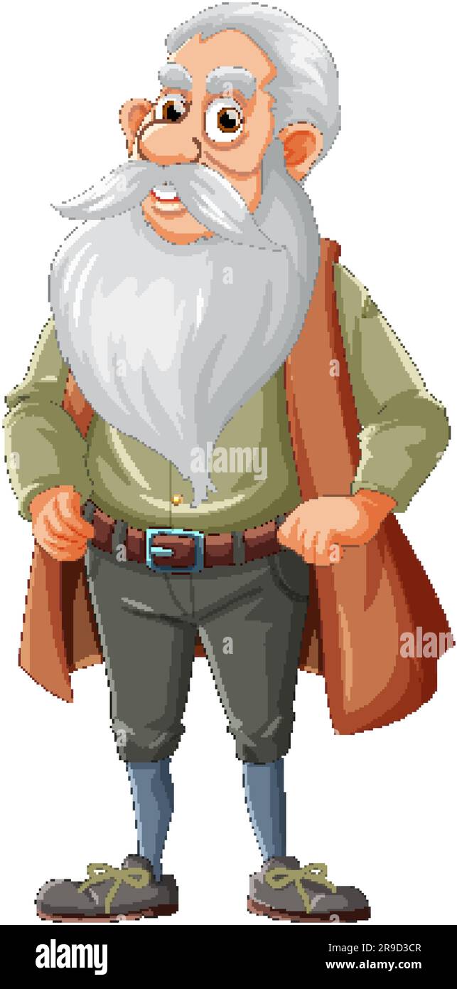 Old man cartoon character with long beard illustration Stock Vector