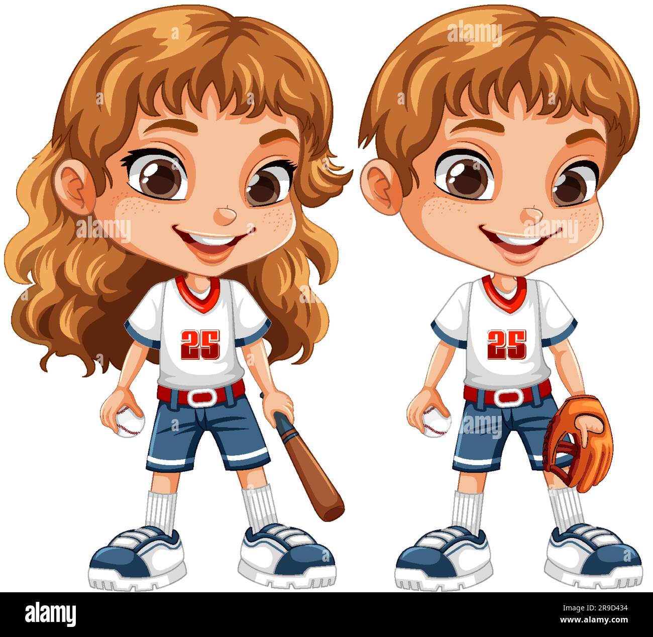 Couple Kids in Baseball Outfits Vector illustration Stock Vector Image