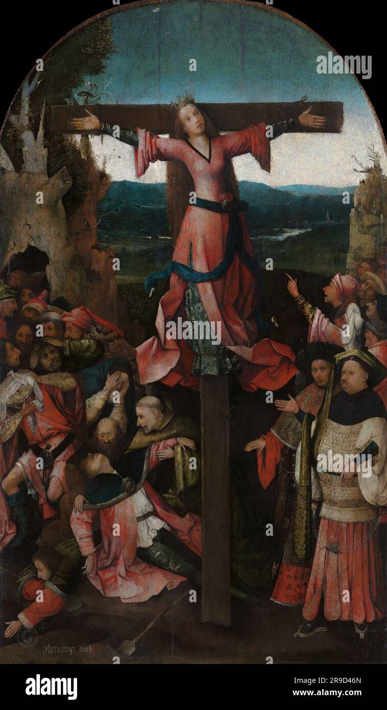 Saint Wilgefortis Triptych – The Crucified Female Martyr Hieronymus Bosch (1450-1516) Stock Photo