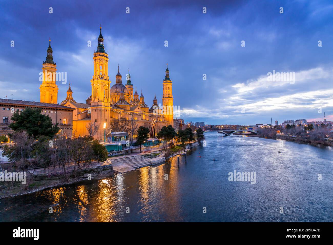 Zaragoza, Spain - February 14, 2022: The Cathedral-Basilica of Our Lady of the Pillar is a Roman Catholic church by the River Ebro in Zaragoza, Aragon Stock Photo