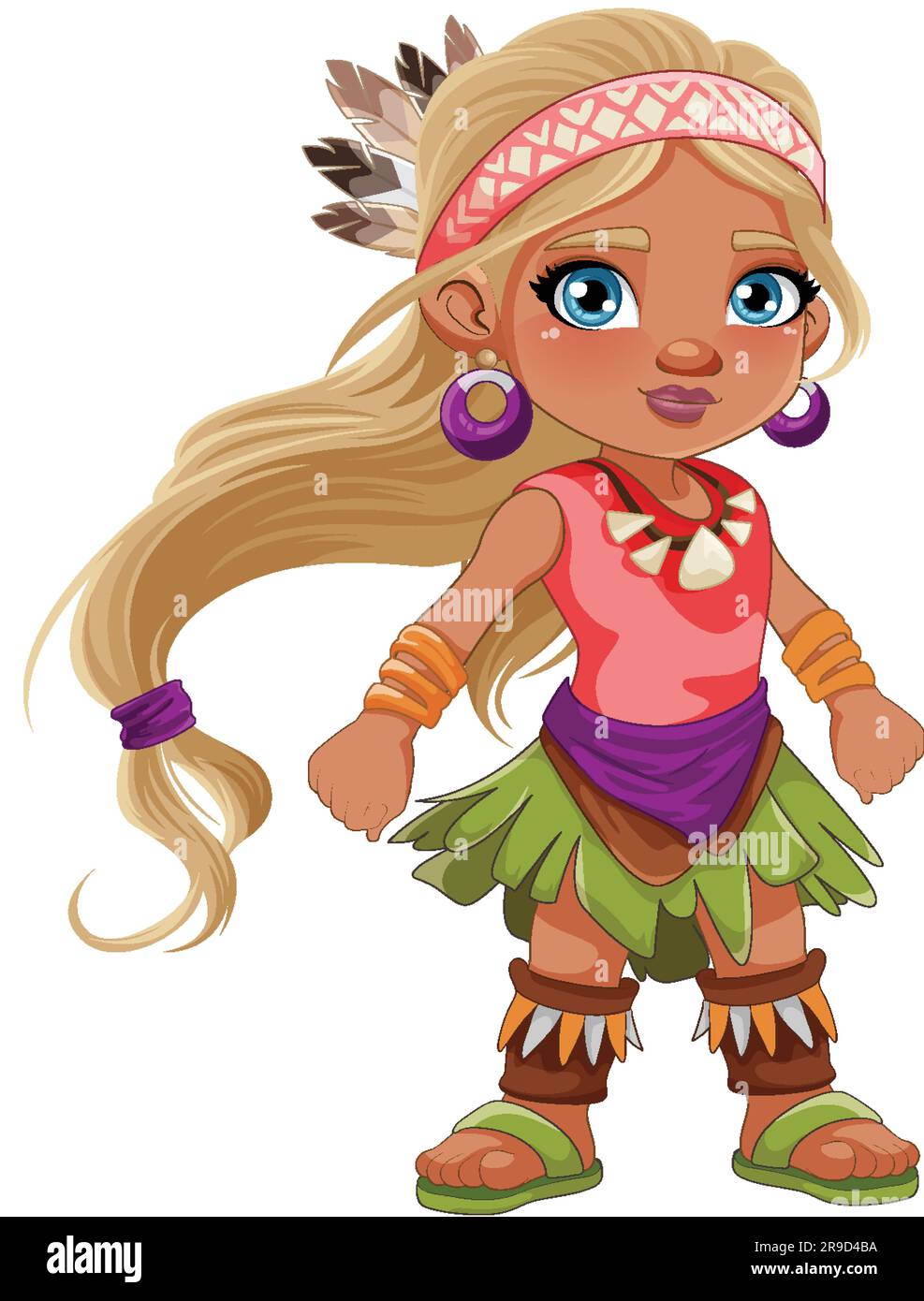 Cute female Native American cartoon character illustration Stock Vector