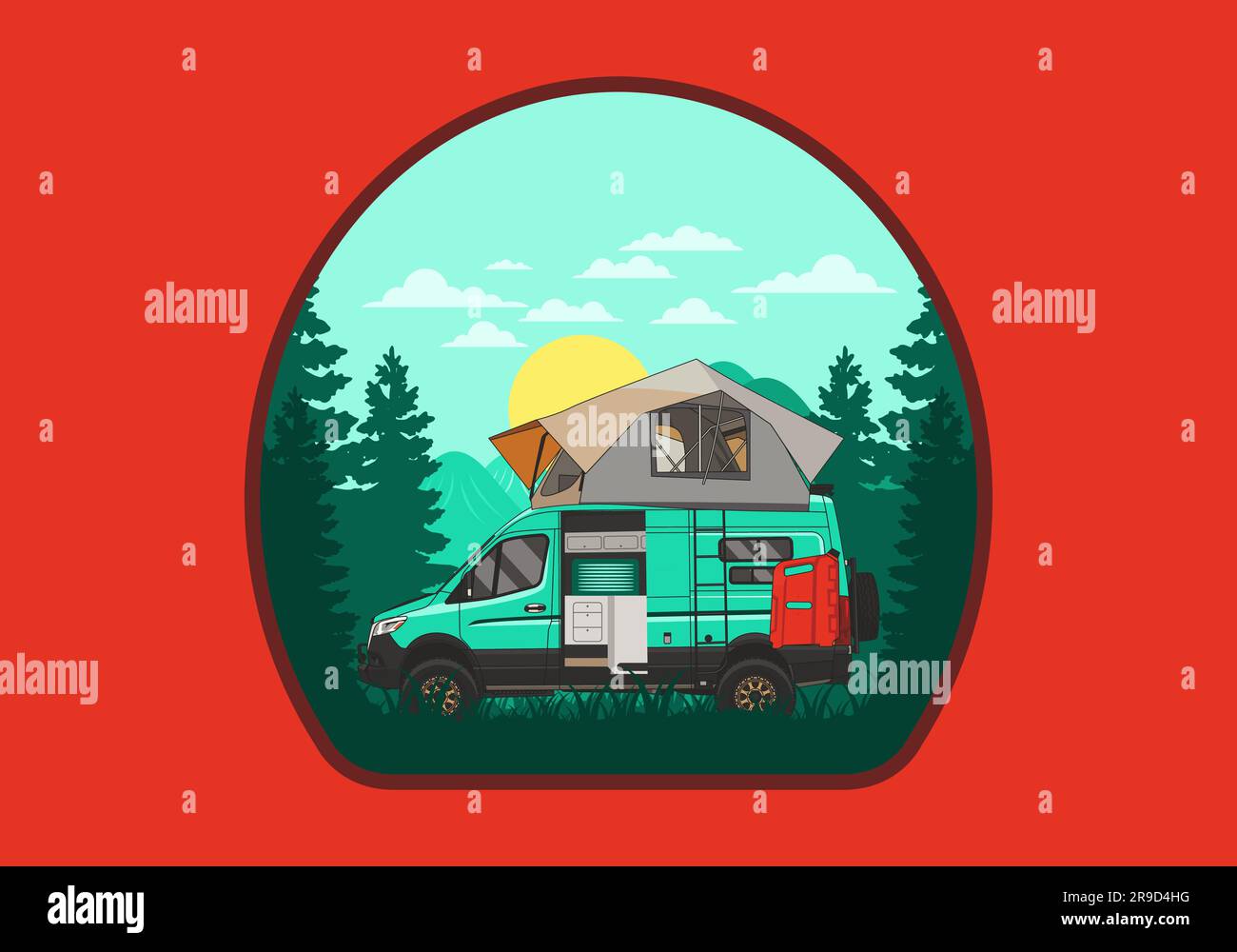 Large camper van with roof tent illustration design Stock Vector Image ...