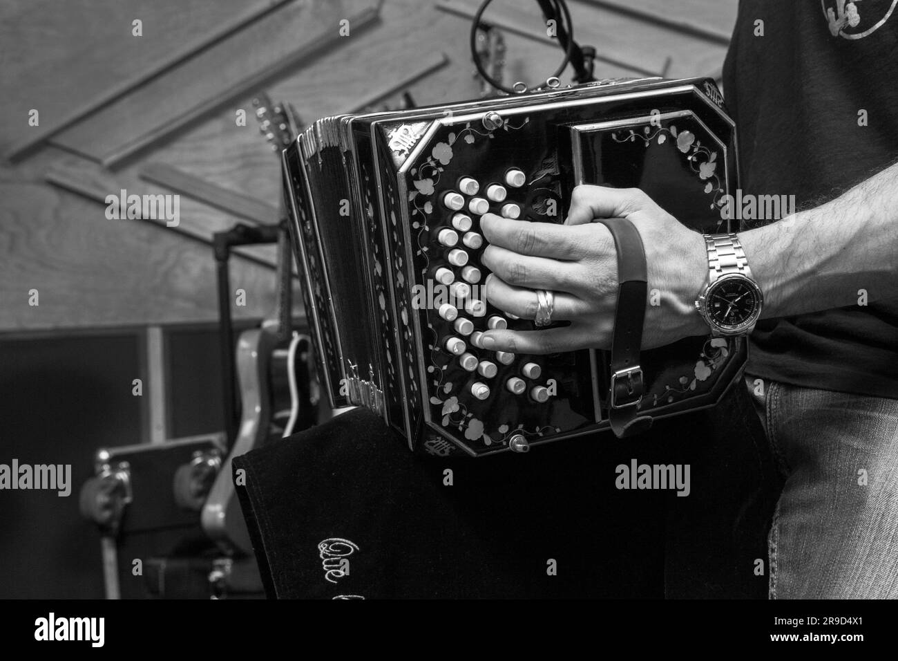 Musicians on Live Session Black and White Stock Photo - Alamy