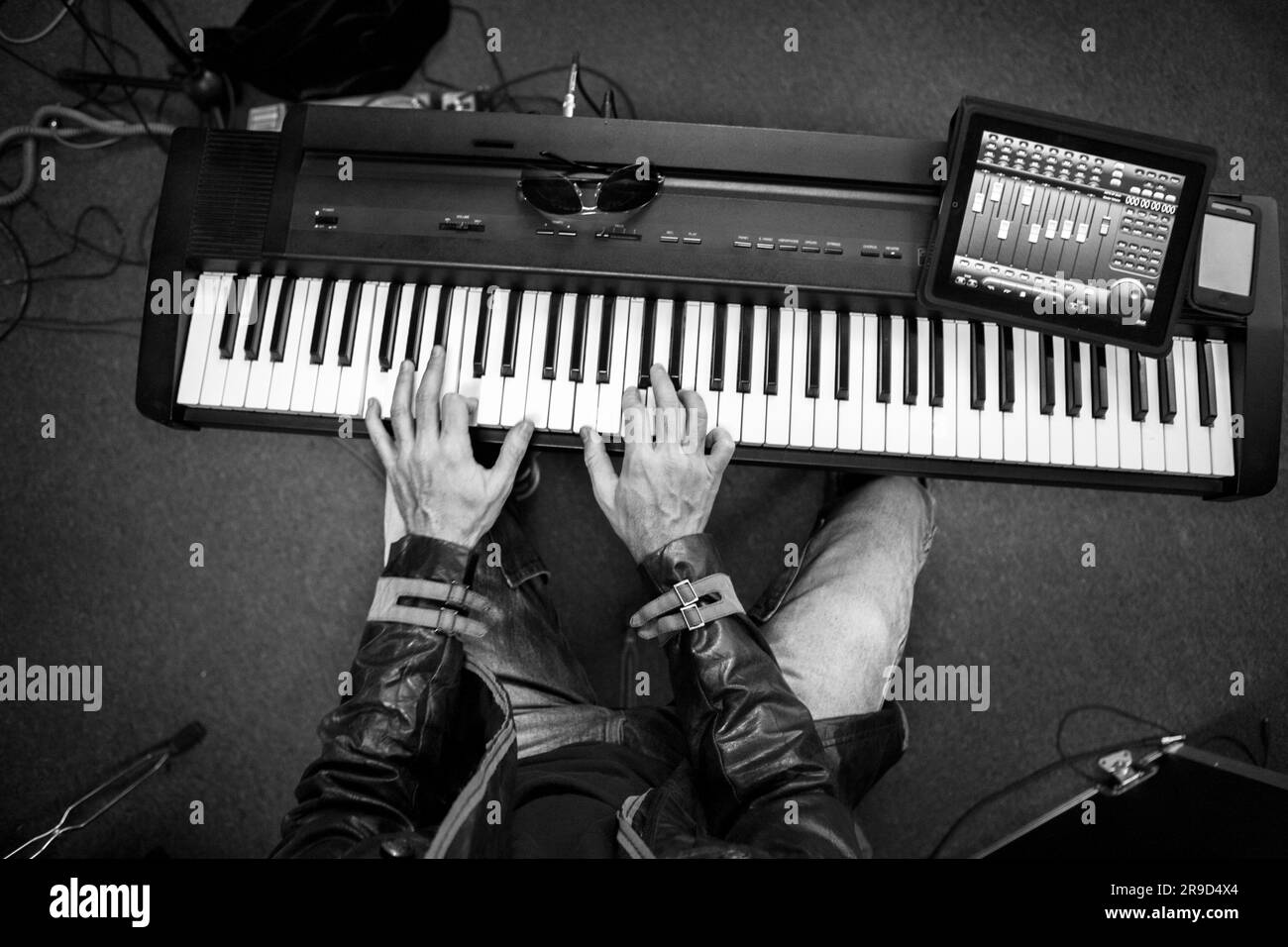 Musicians on Live Session Black and White Stock Photo - Alamy