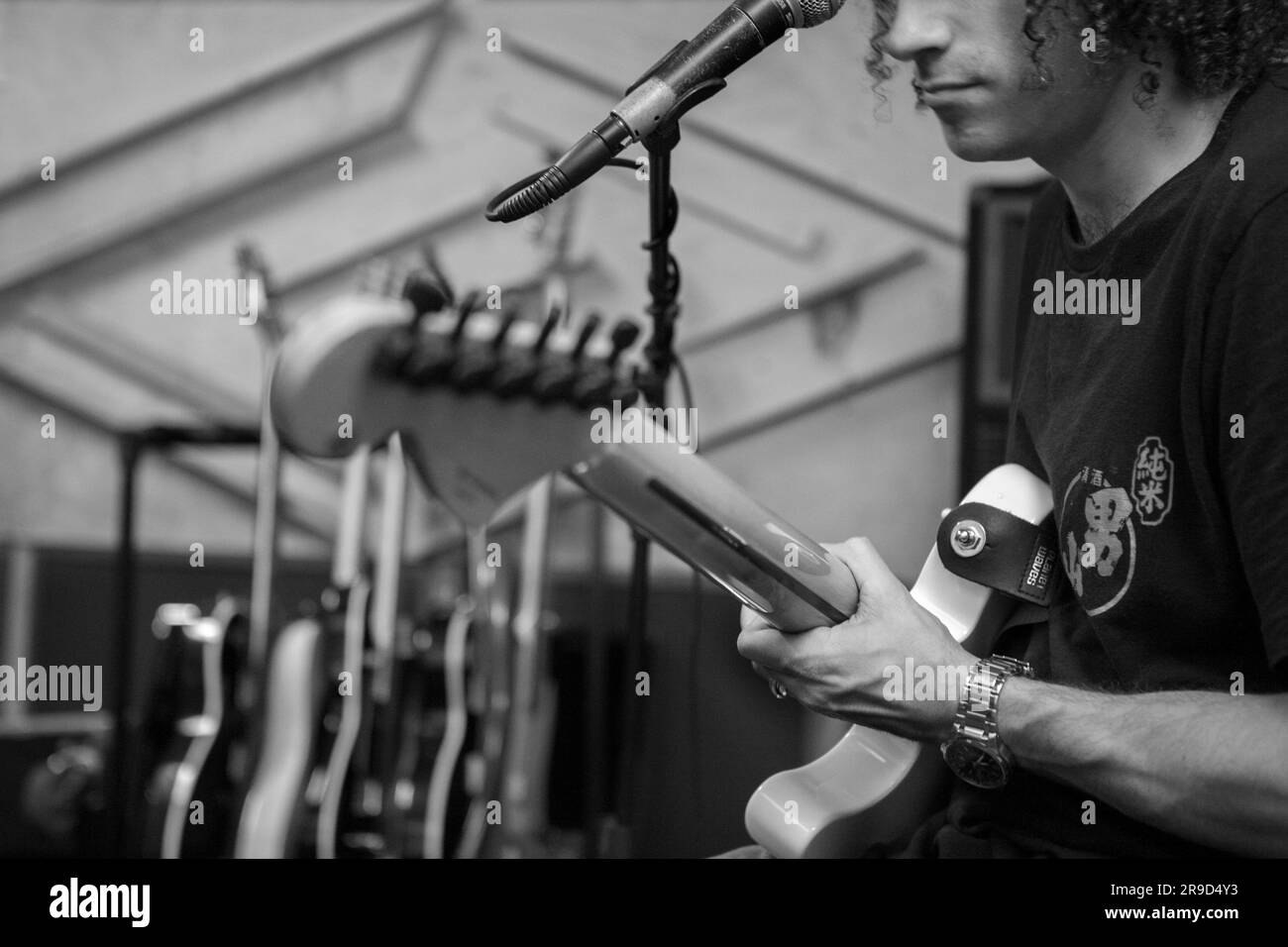 Musicians on Live Session Black and White Stock Photo - Alamy