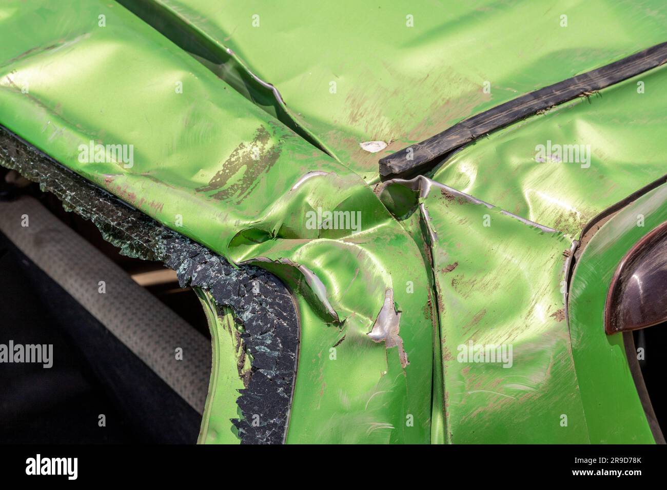 Car damaged and write-off after a flipped over in a road accident Stock Photo