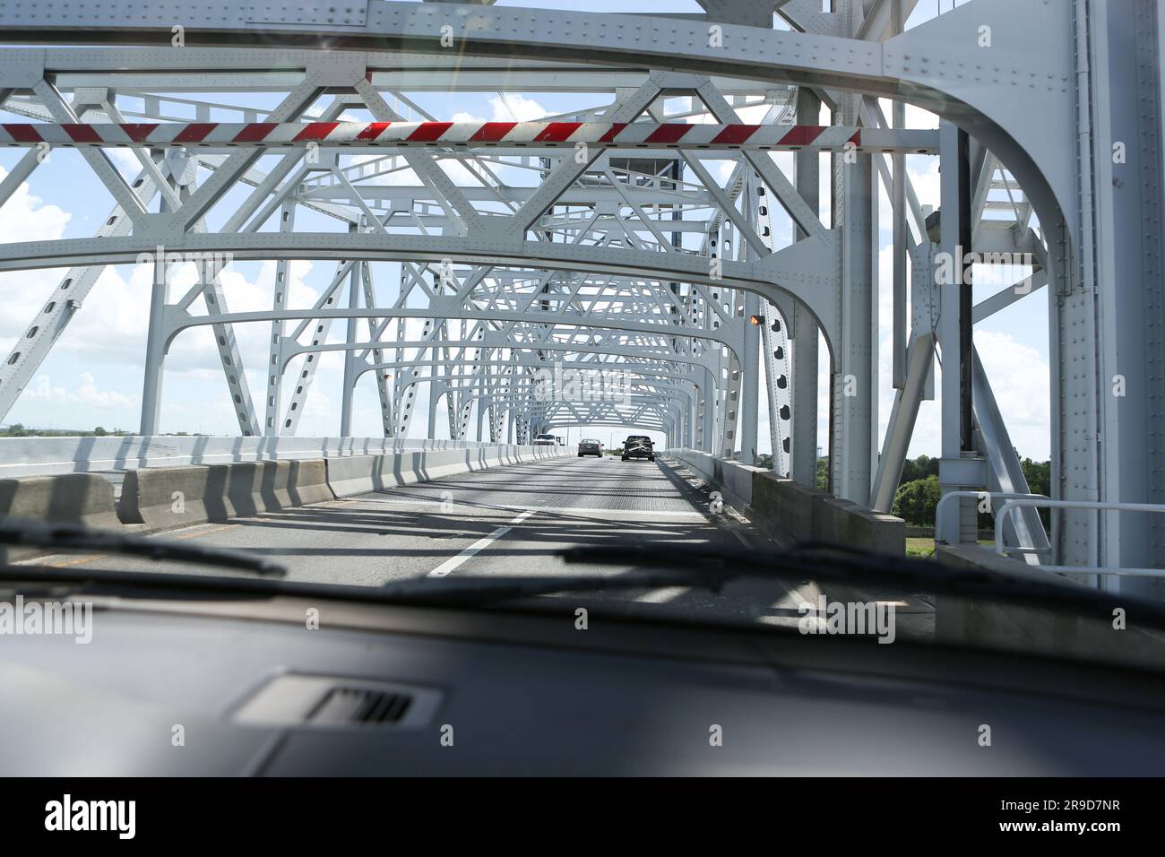 View from RV front window of a bridge Stock Photo