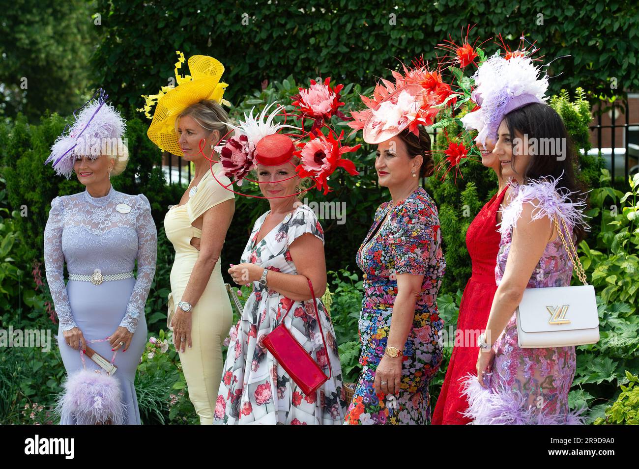 Ascot, Berkshire, UK. 21st June, 2023. Milliner Viv Jenner (3rd right ...