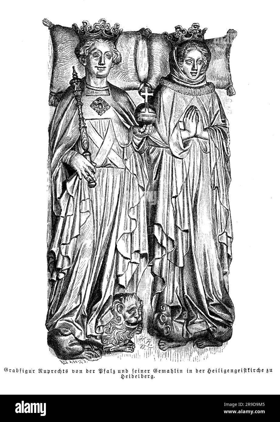 Tombstone of Rupert King of the Romans and his wife Elisabeth of Hohenzollern in Church of the Holy Spirit, Heidelberg, 15th century Stock Photo