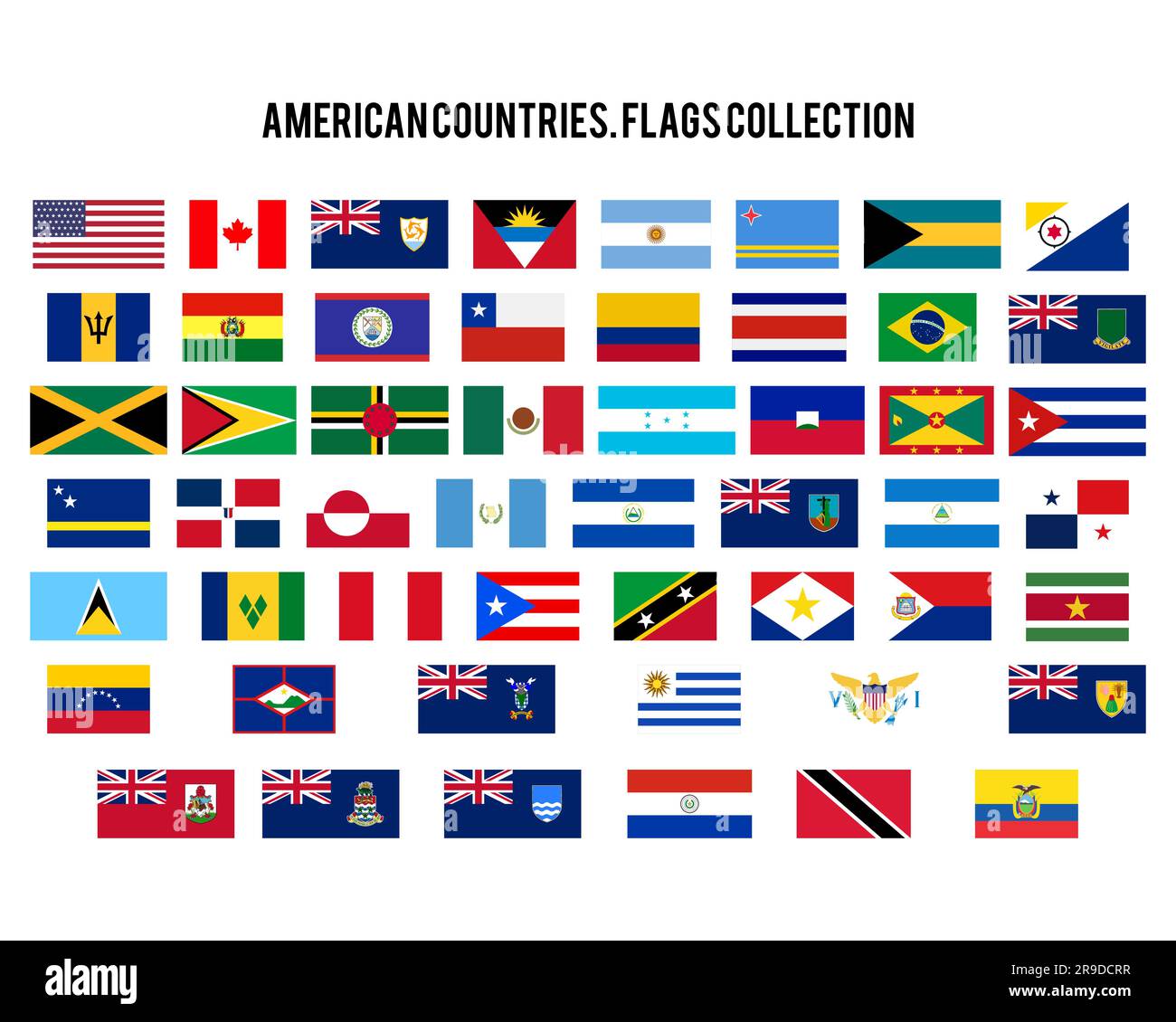 Americas Flag Icons Set. America Countries Original Flags - USA, Canada, Argentina and other. Stock Vector Graphics Element. 52 symbols Stock Vector