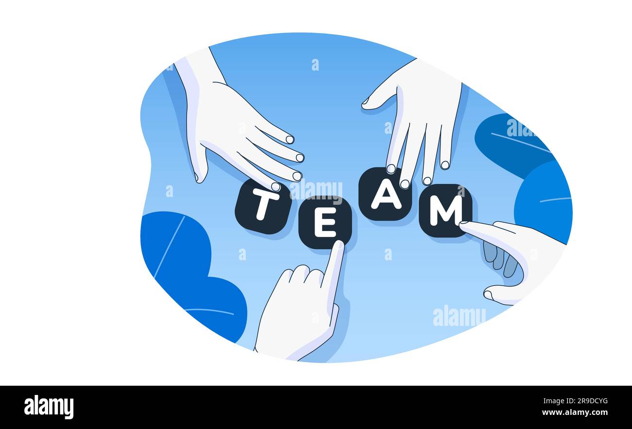 Multiethnic business team working together putting together a Team word