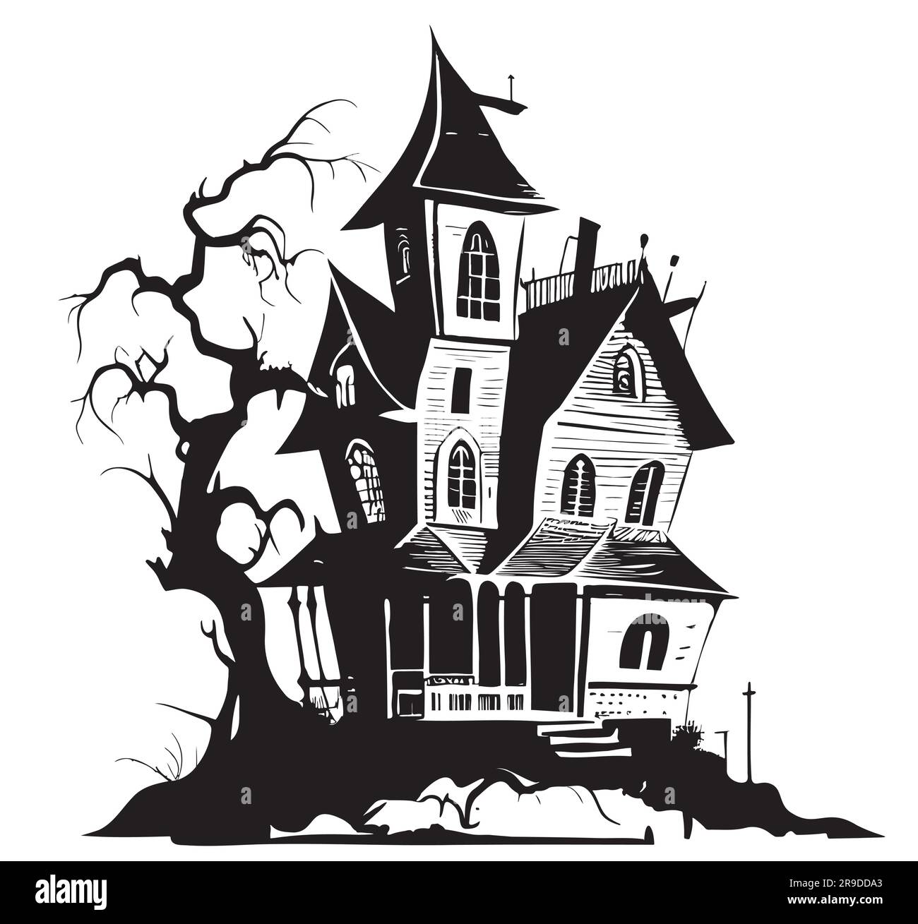 Haunted house sketch hand drawn in doodle style illustration Stock Vector