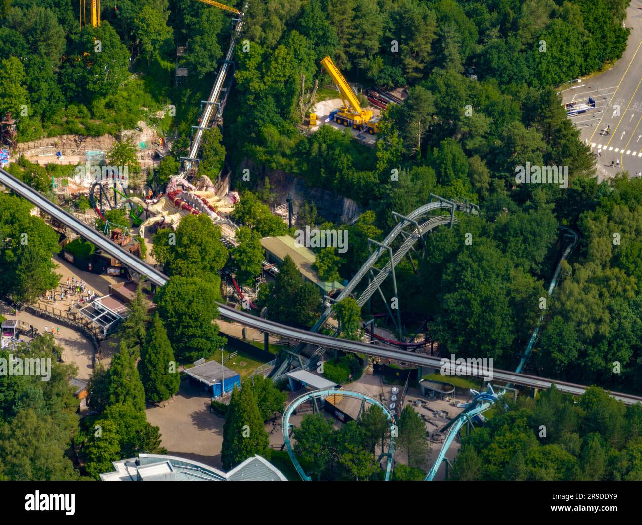 Nemesis at Alton Towers being rebuilt with New Track, Taken from the Air, Aerial, June 2023