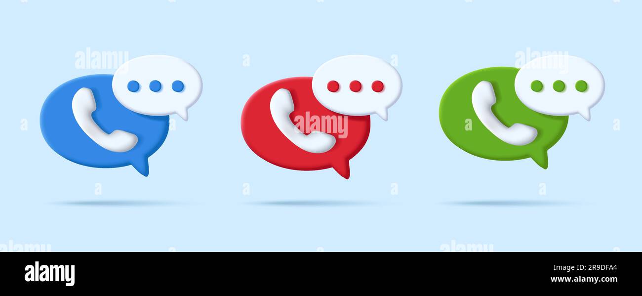 3d digital icon set of phone with message icons in a speech bubble Stock Vector