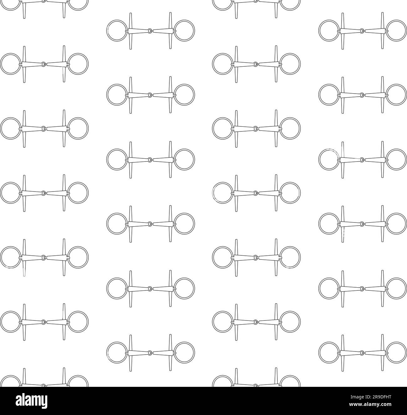 Vector seamless pattern of flat outline horse equestrian bit isolated