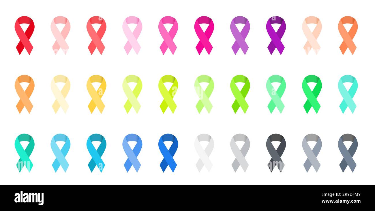 Ribbon awareness icon set. Colorful cause awareness isolated vector
