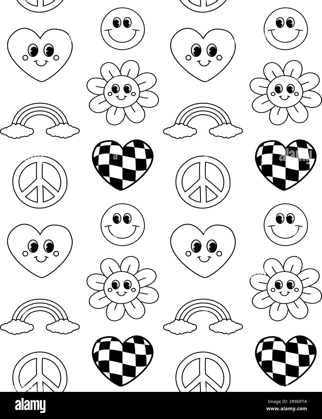 Vector seamless pattern of retro groovy elements isolated on white ...