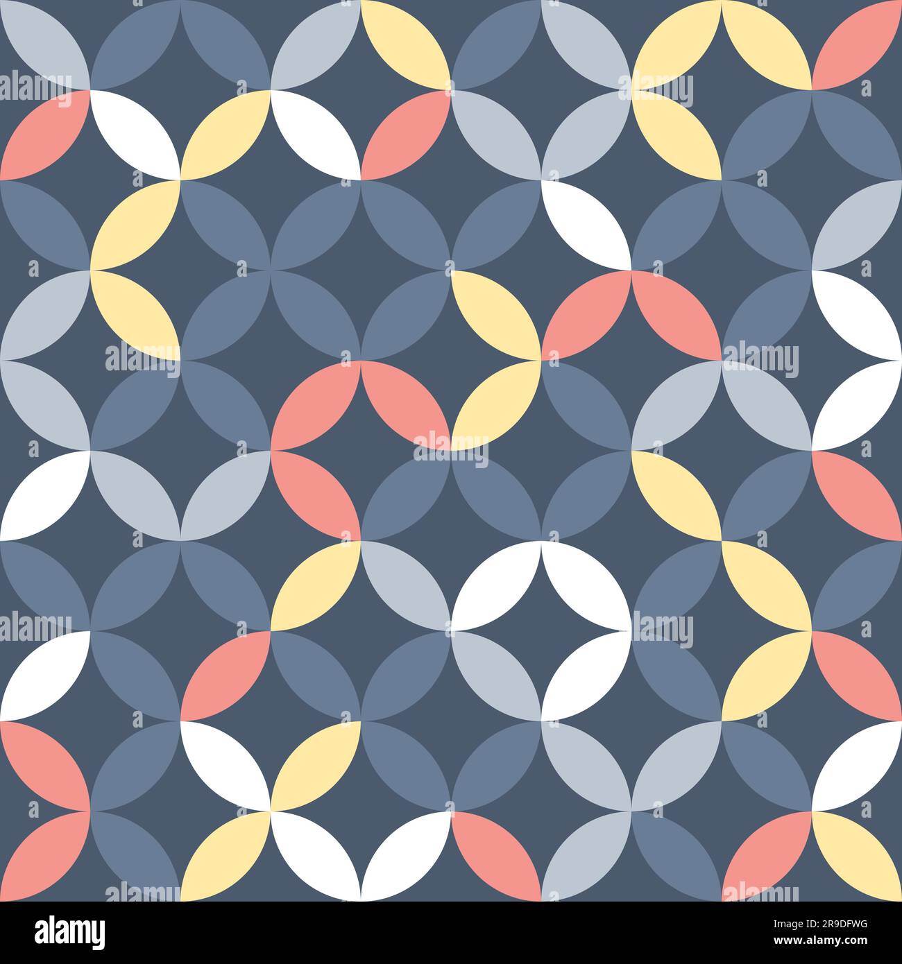 Cool overlapping circles seamless texture. Retro pastel ovals and circles vector geometric fashion pattern. Colorful fashion print. Stock Photo
