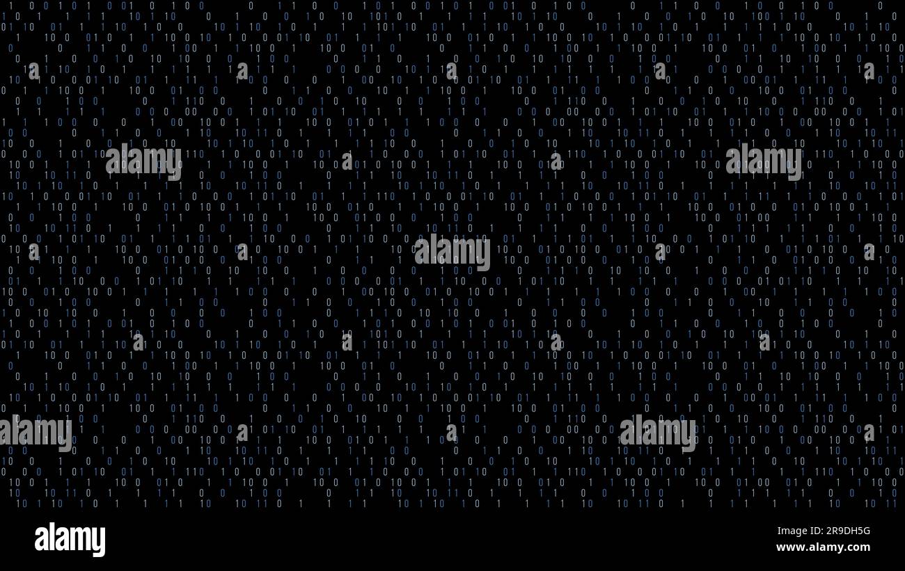 Computer data pattern. Binary code seamless vector background. Zero one encryption black blue texture. Stock Vector
