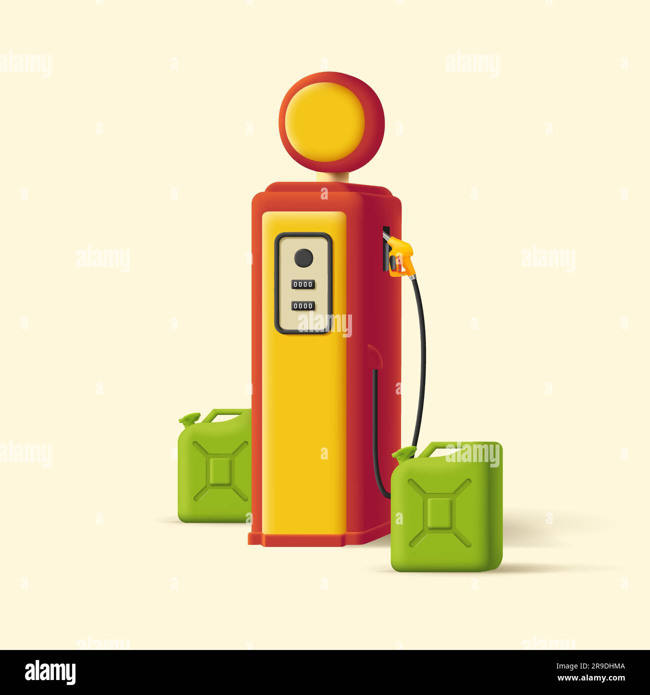 Retro style Gas stationillustration with canisters and hose, 3d soft
