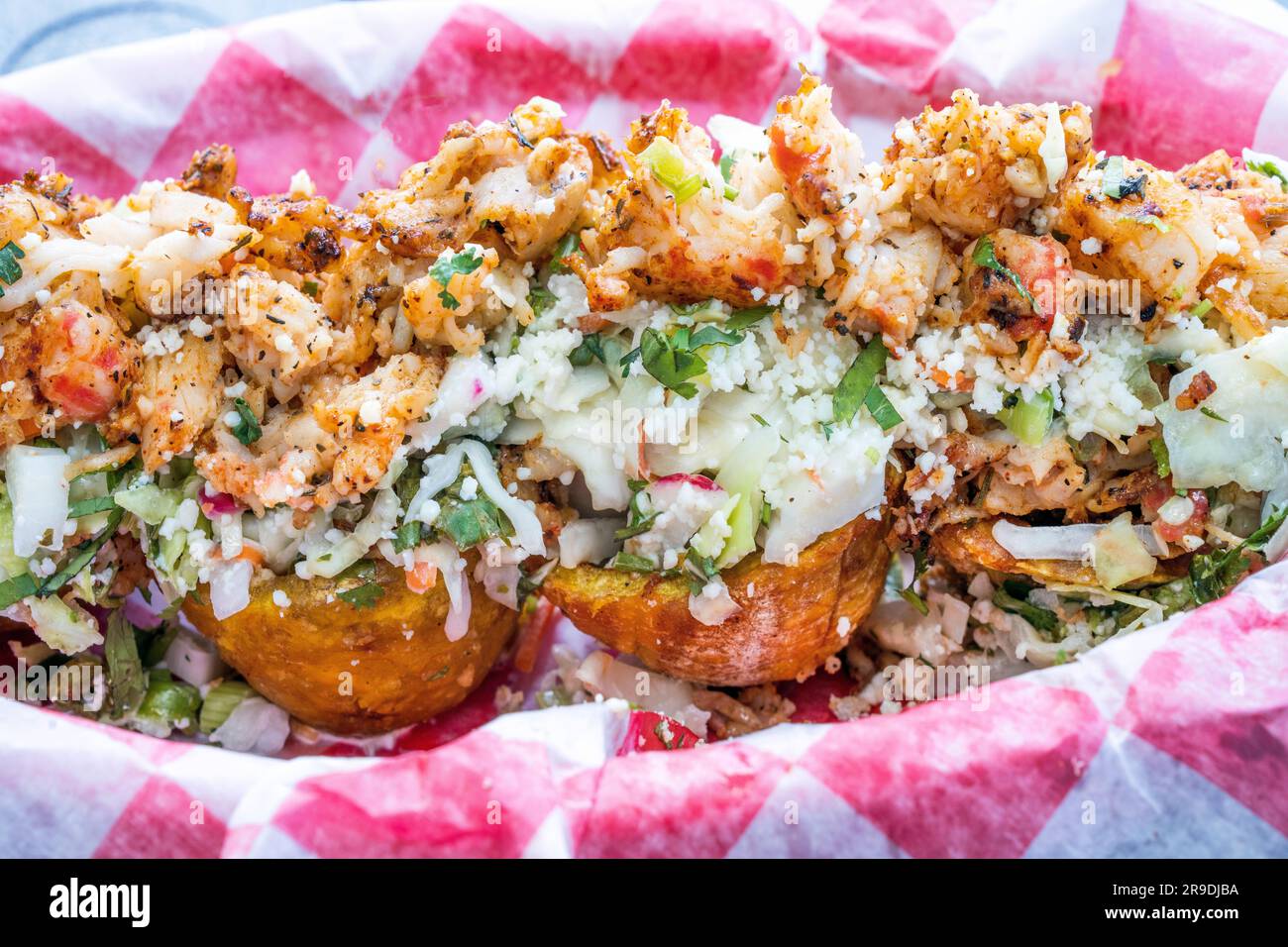 Lobster Tostones, Cuban Food Southern Most Sandys Cafe,Food Truck  Key West, Florida, USA Stock Photo