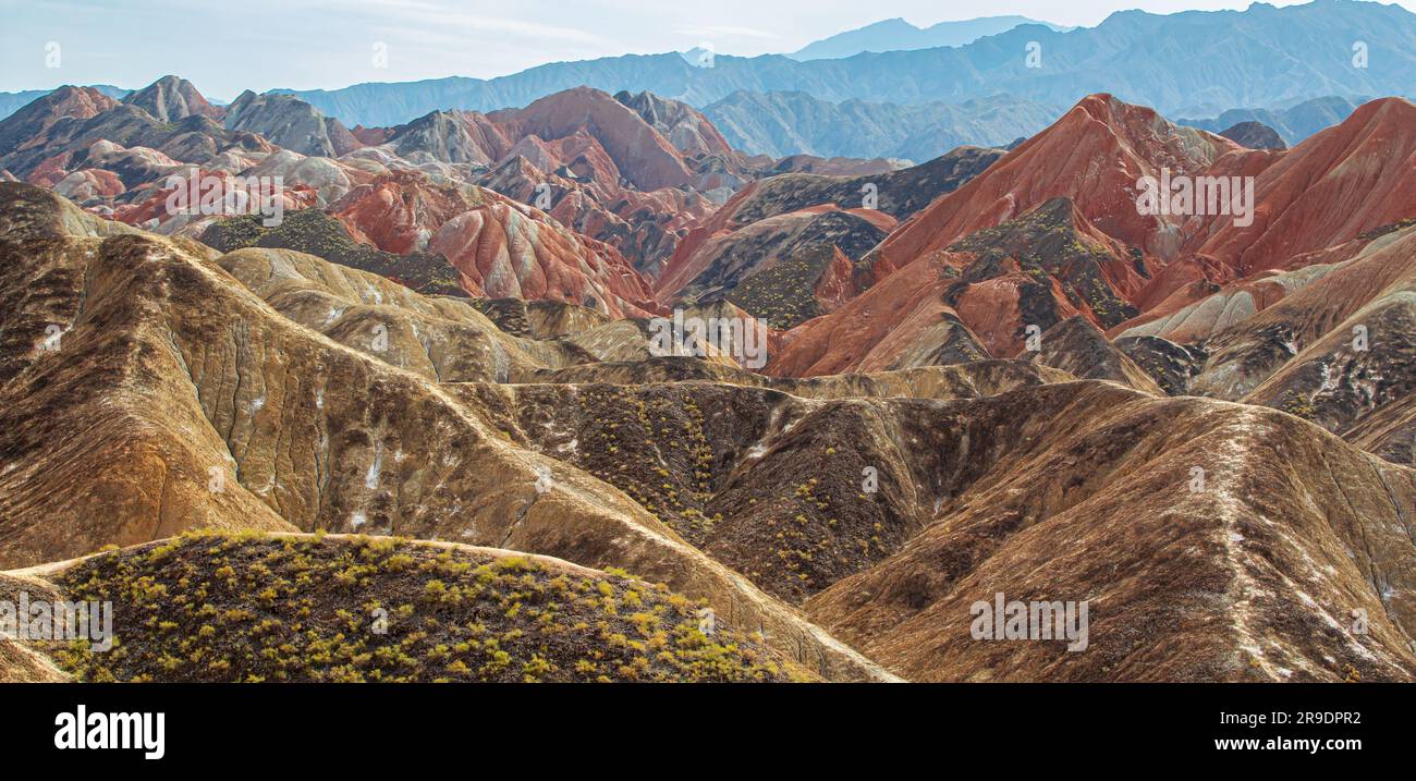 Panorama of the three layers of Rainbow mountains, Zhangye Danxia ...