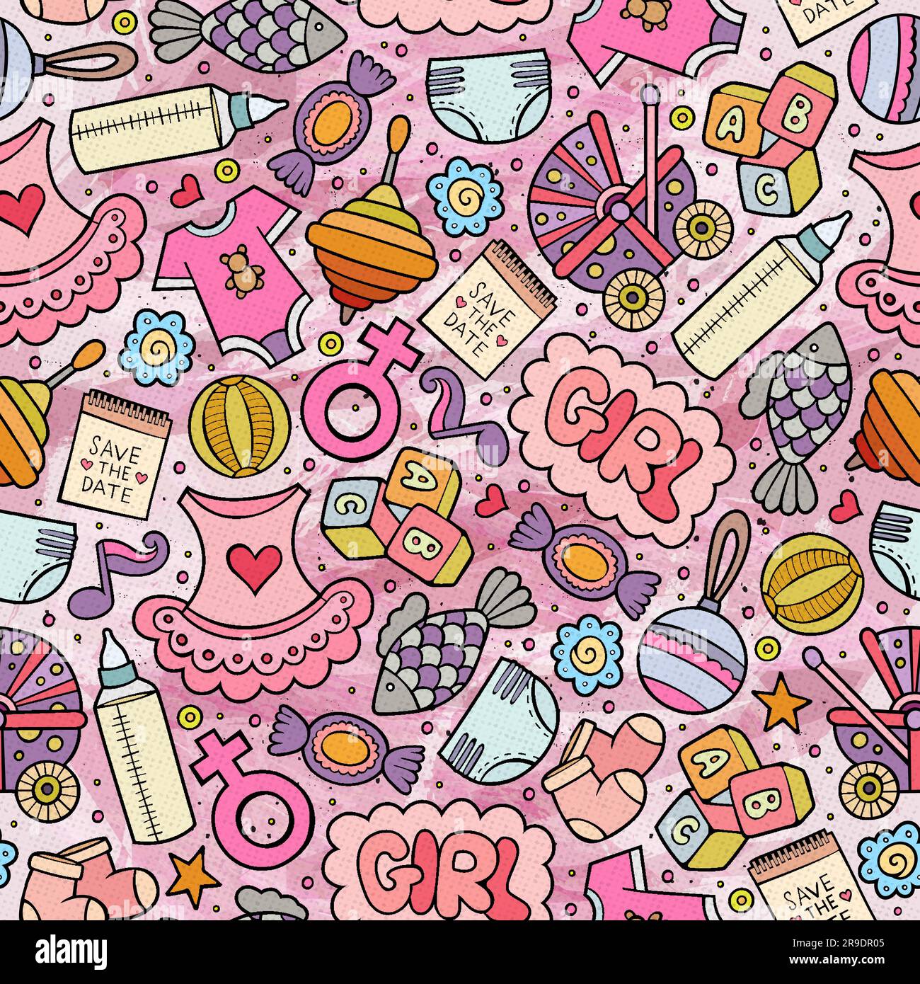 Cartoon cute doodles hand drawn Baby seamless pattern. Colorful ...