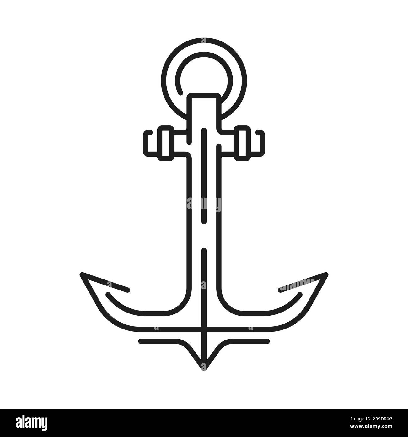 Naval or sea travel ship anchor line icon. Sailing club yacht iron hook  thin line icon, marine cruise vessel metal anchor or yachting on Navy ship  heavy equipment outline vector sign or