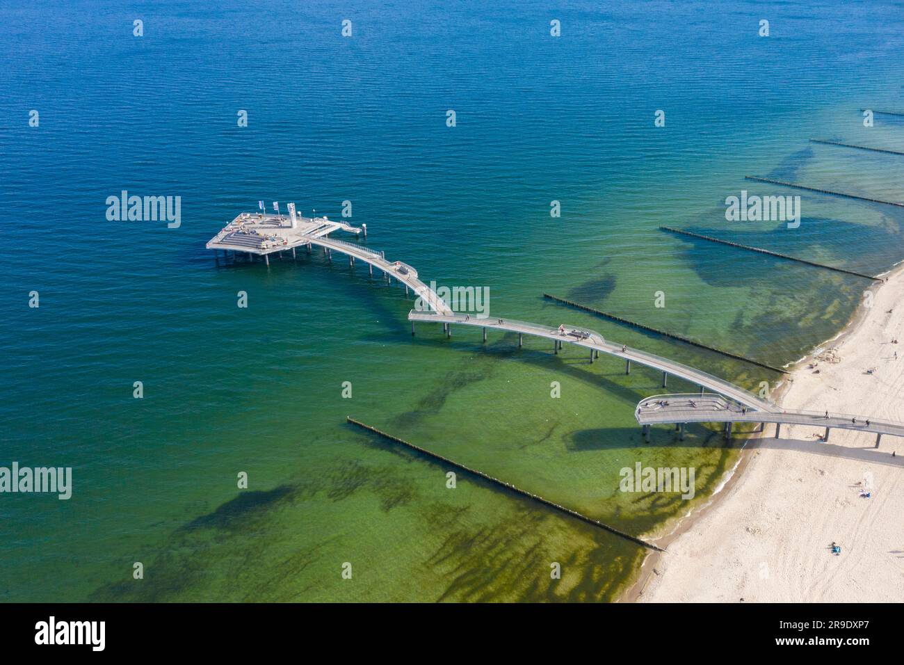 Aerial view of the Koserow pleasure pier, Usedom Island, Mecklenburg-Western Pomerania, Germany Stock Photo