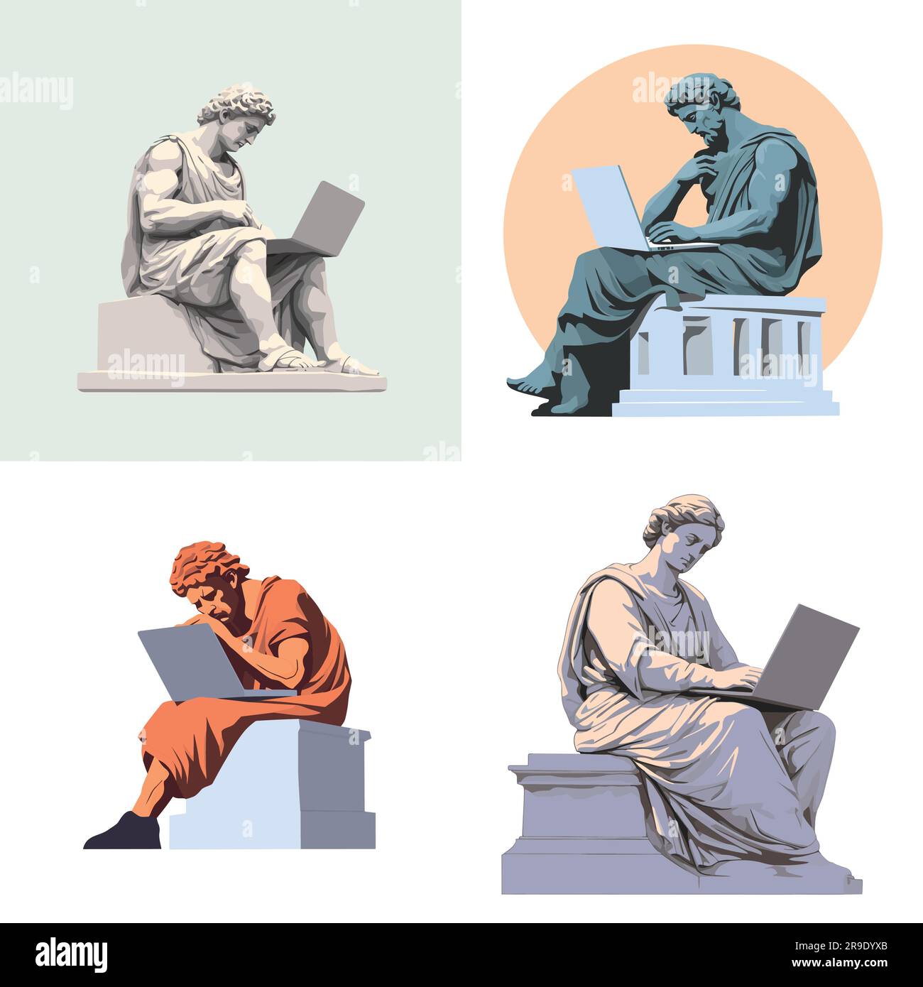 Greek statue working on laptop vector isolated Stock Vector Image & Art