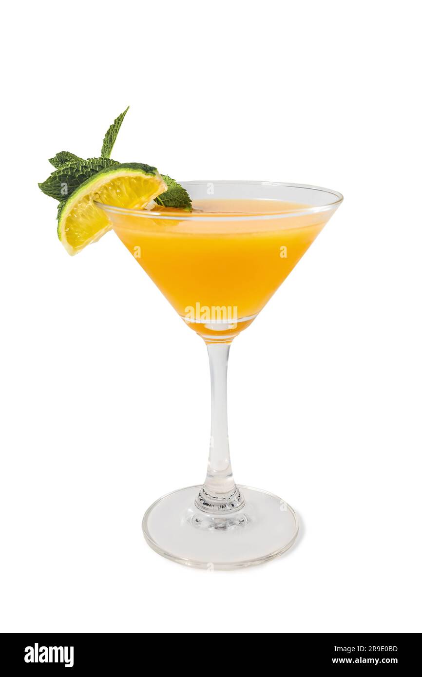 A martini glass filled with a refreshing citrus cocktail garnished with