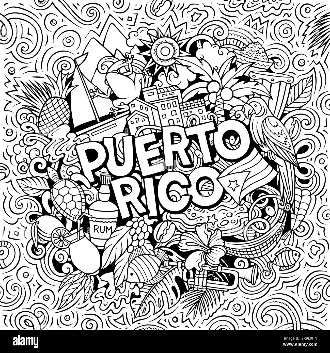 Puerto Rico cartoon doodle illustration. Funny PuertoRican design