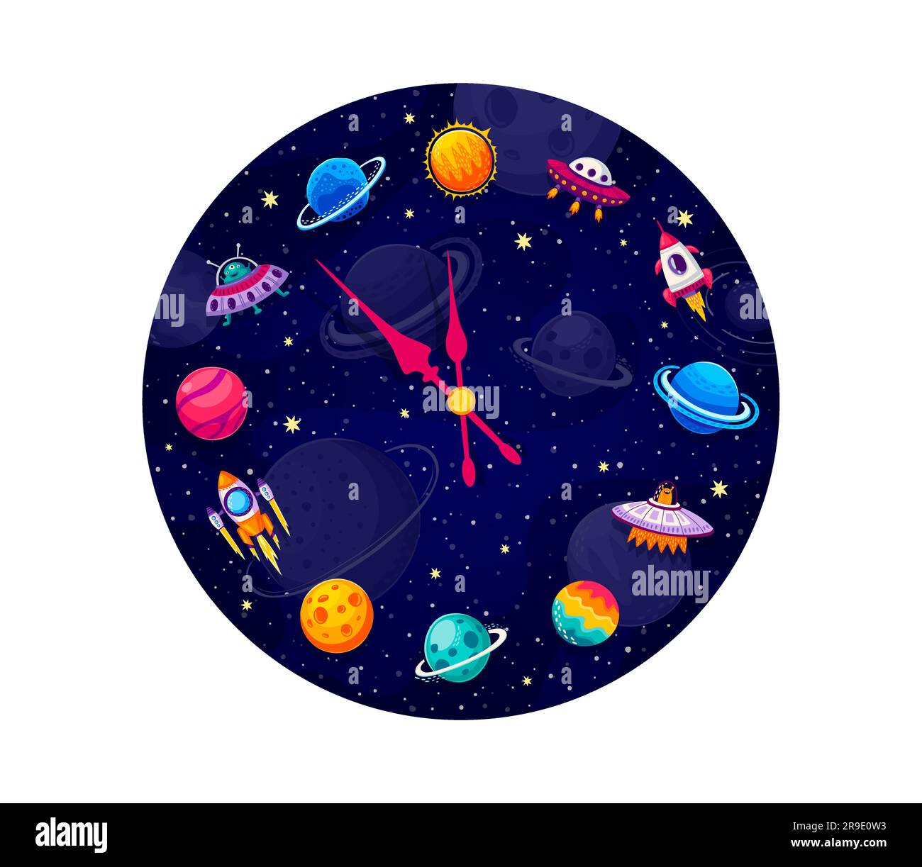 Galaxy space clock showcasing the vastness and beauty of cosmos, arrows ...