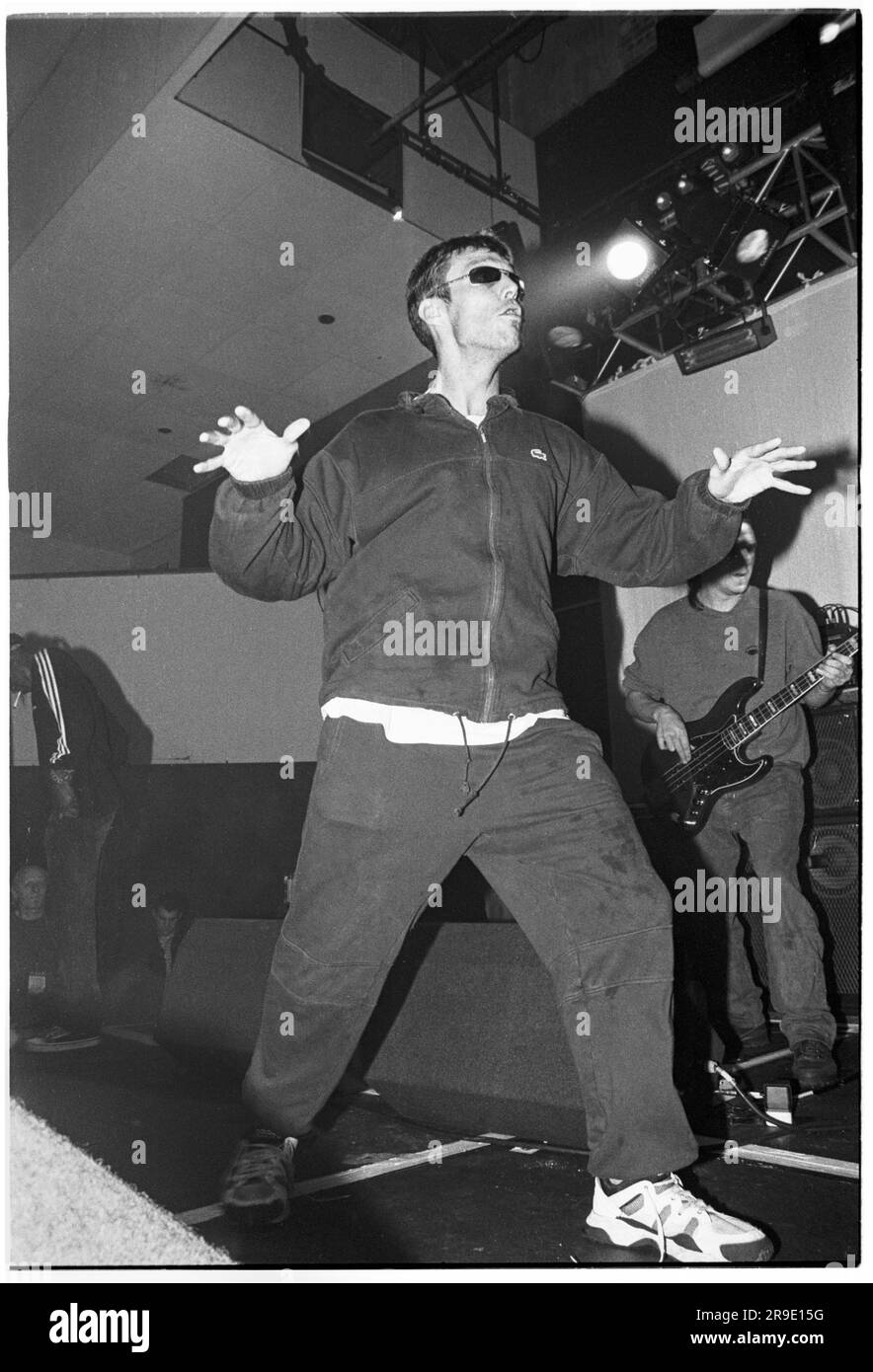 Bez – real name Mark Berry – of Black Grape playing at Cardiff University in Cardiff, Wales on 1 October, 1995. First date on the It’s Great When You’re Straight Tour. Photo: Rob Watkins Stock Photo