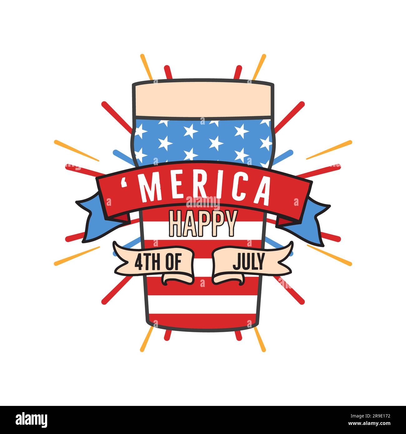 4th of July typography design with quote - Merica and beer. US Independence Day clipart. Fourth of July calligraphy, lettering composition. emblem for Stock Photo