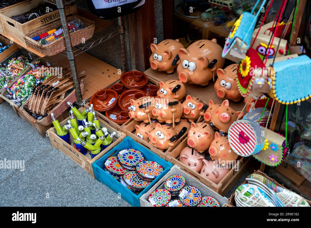 Segovia, Spain - February 18, 2022: Traditional touristic souvenirs of Segovia sold at a giftshop in Segovia. Stock Photo