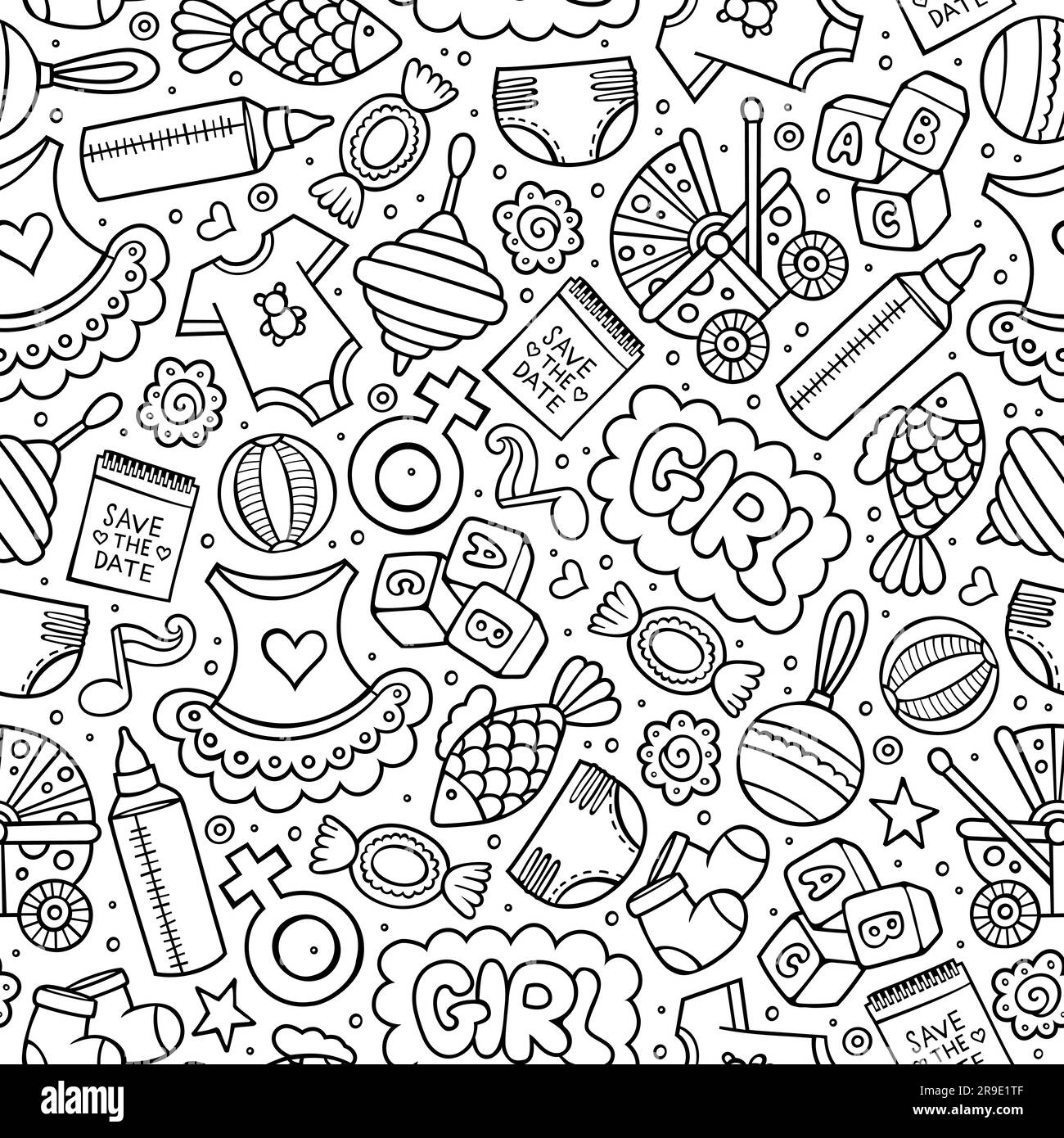 Cartoon cute doodles hand drawn Baby seamless pattern. Sketchy detailed ...