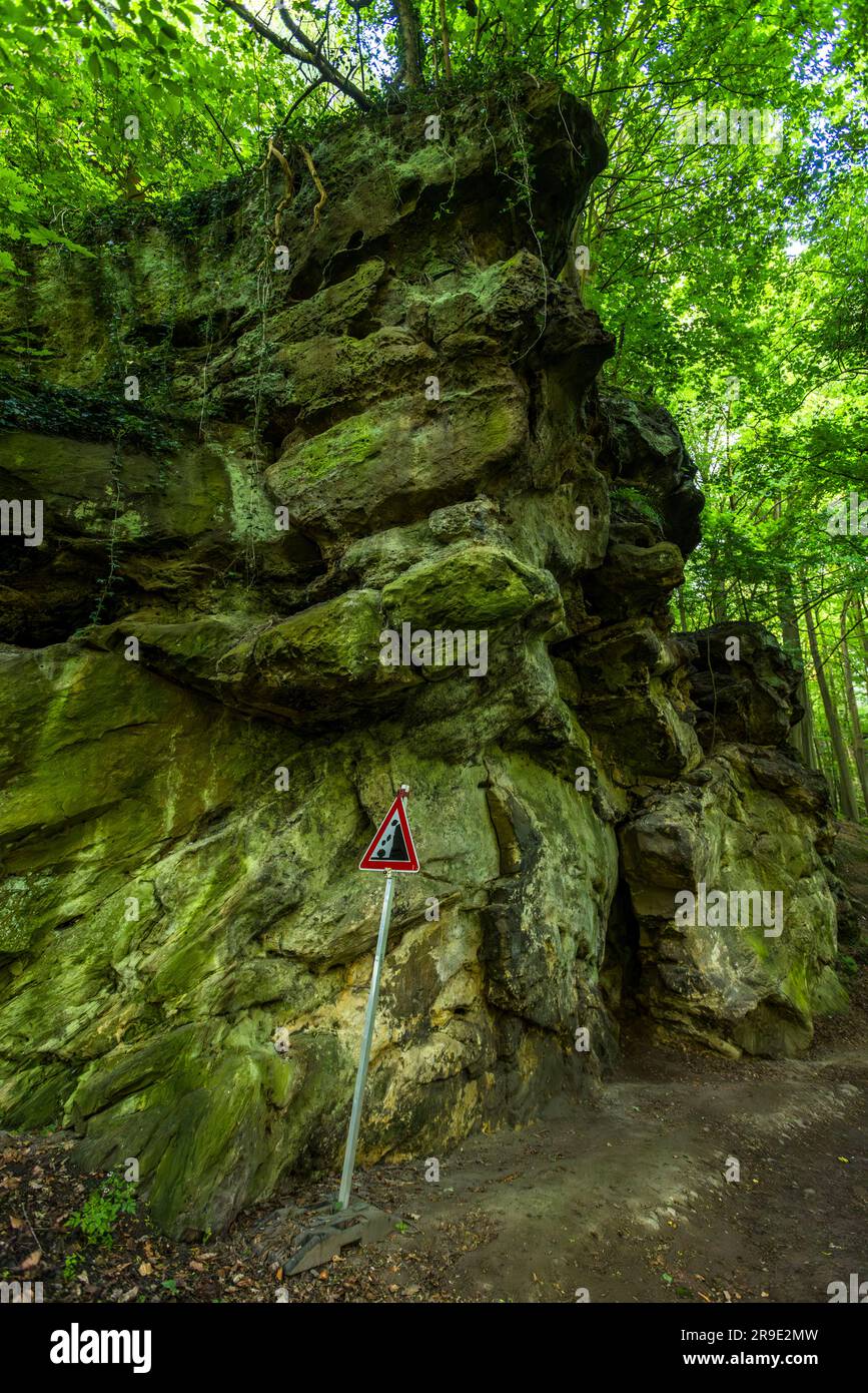 Elbe sandstone formations on the way to the Schindergraben around Hohnstein Castle, Saxon Switzerland. Hohnstein, Germany Stock Photo