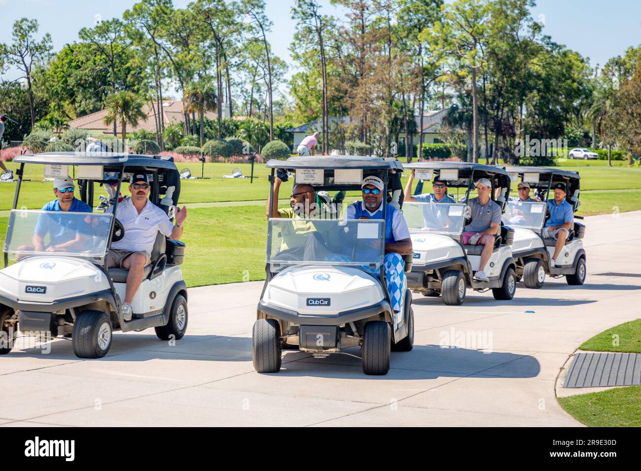 Golfers headed out for a golf tournament, Quail Creek Country Club, Naples, Florida, USA Stock Photo