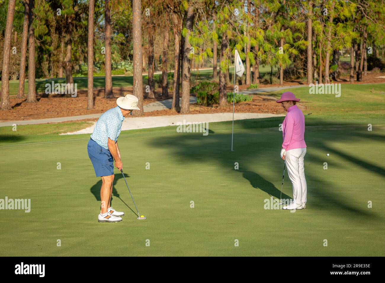 Older couple putting on the green, Quail Creek Country Club, Naples, Florida, USA Stock Photo