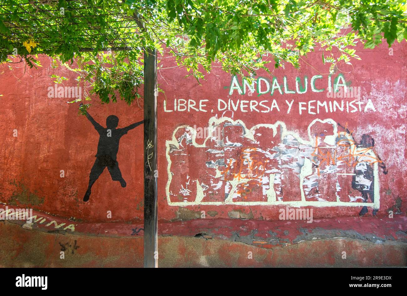Graffiti on a Wall in Almeria Spain. Libre Diversa Feminista Andalucia Stock Photo